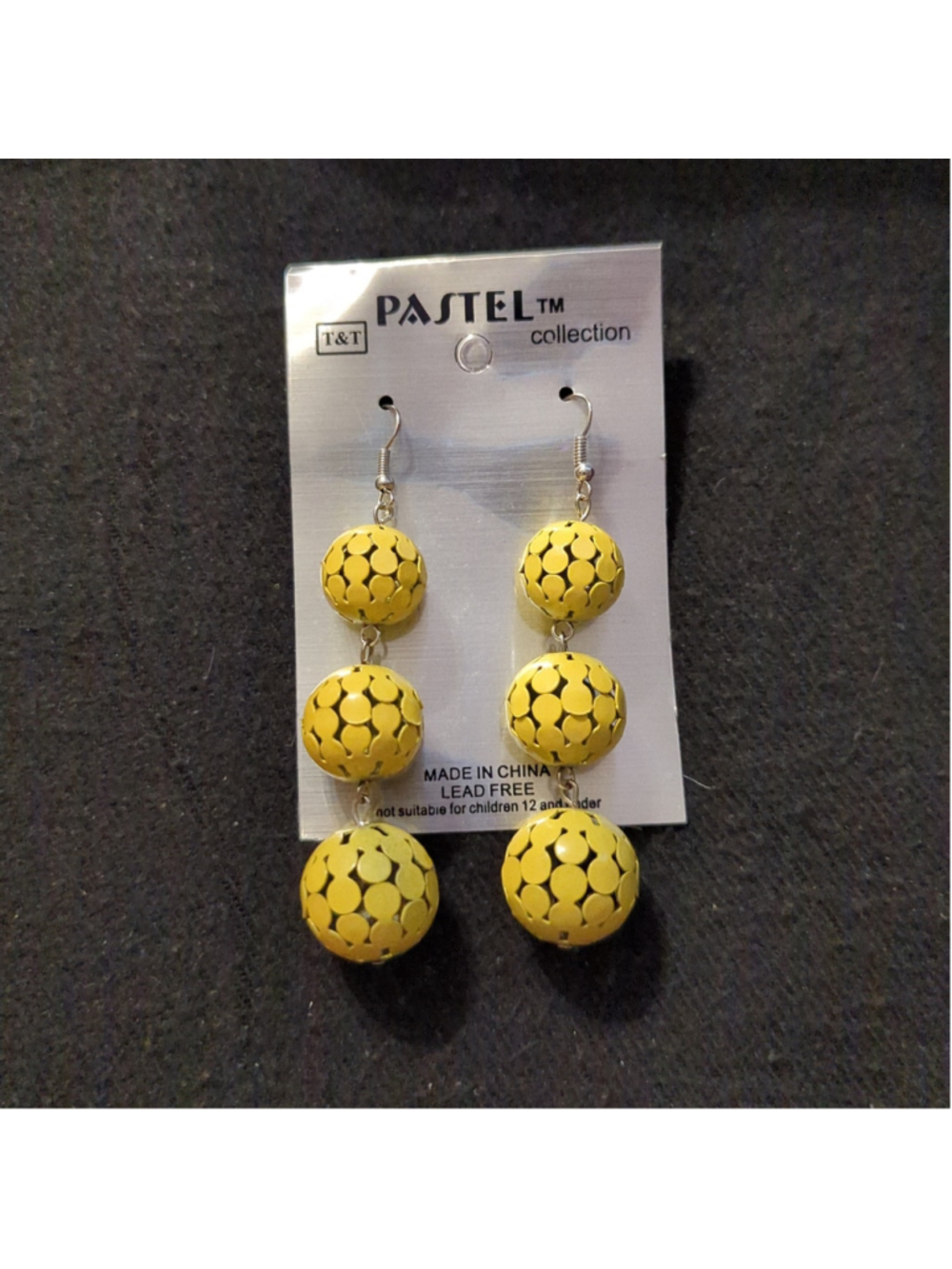 Pastel Collection Silver Tone Yellow Metal Triple Ball Drop Statement Earrings